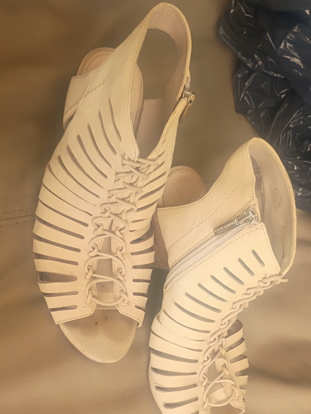 Vince Camuto Cream Cutout Lace-Up Slingback Sandals